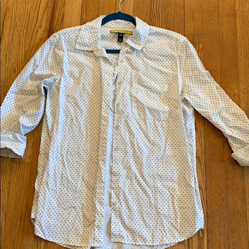 White and black polka-dot button down